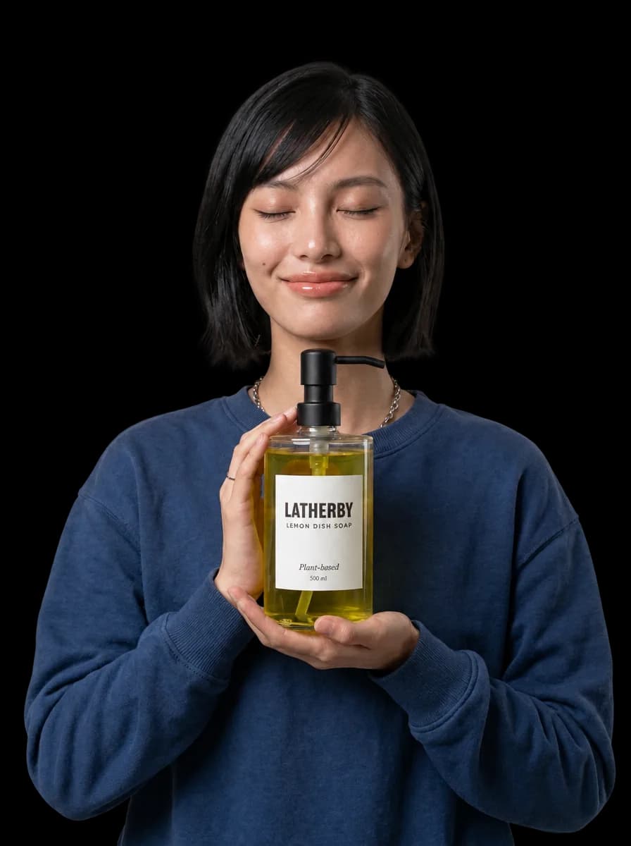 The same woman and bottle on a transparent background