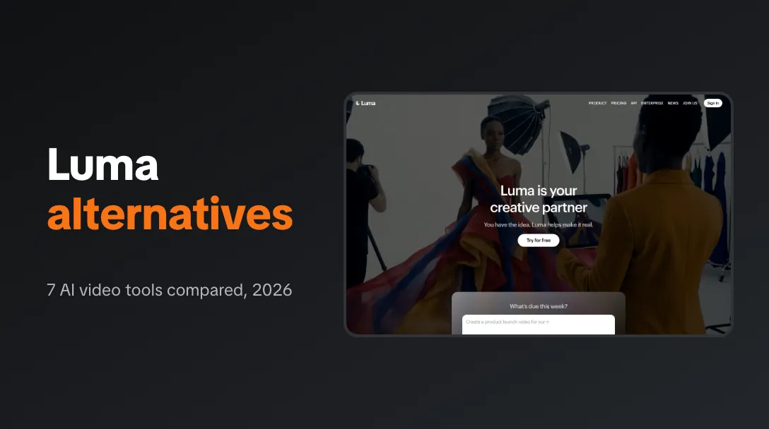 Luma AI alternatives compared, next to the Luma homepage
