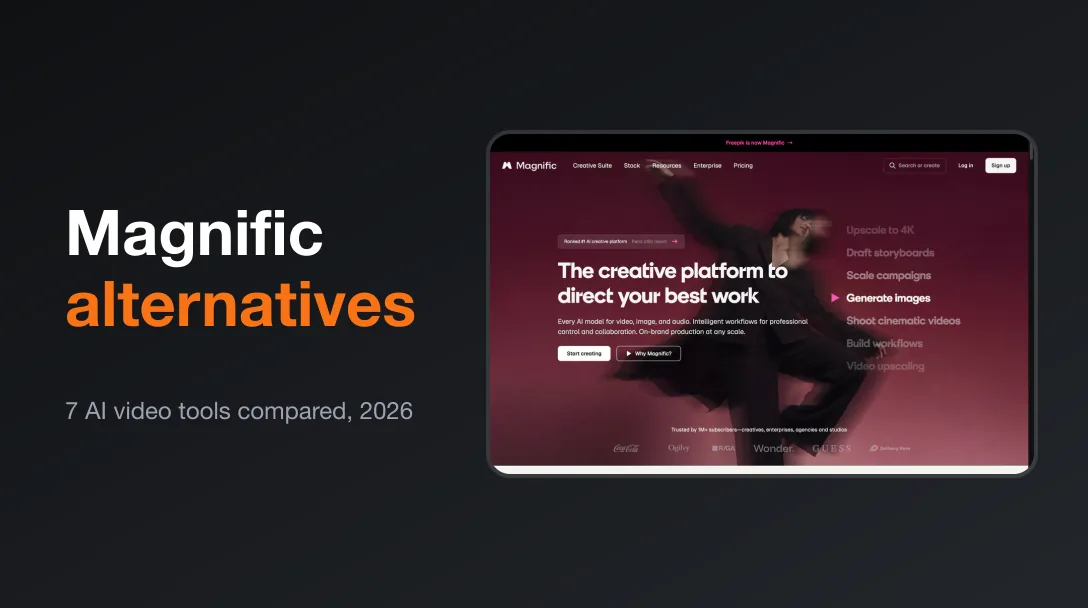 Creator at a laptop comparing Magnific (Freepik) alternatives