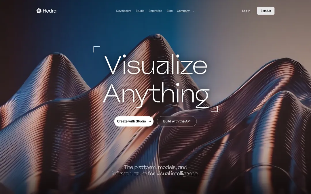 Hedra homepage with the headline Visualize Anything