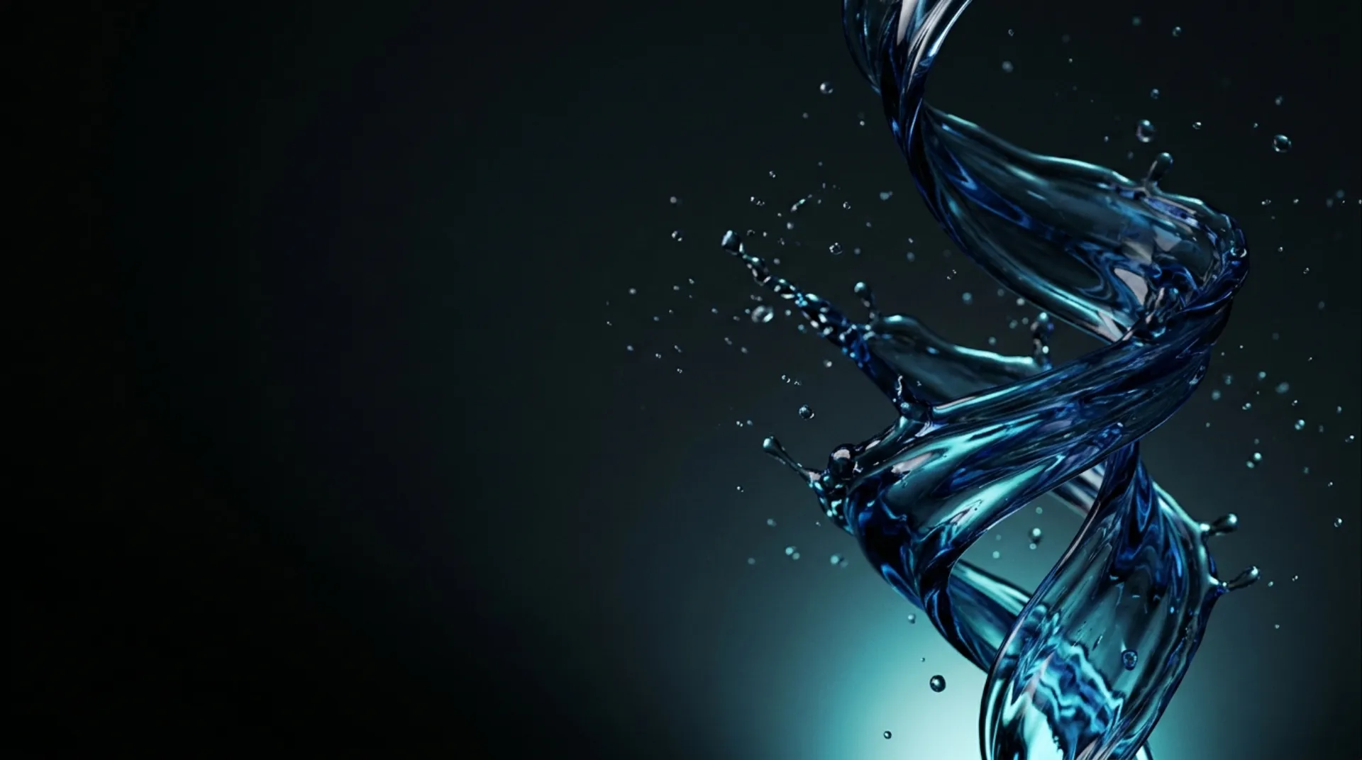 A swirl of deep-blue liquid glass frozen mid-splash on a dark background, abstract hero artwork for DeepSeek V4 Flash