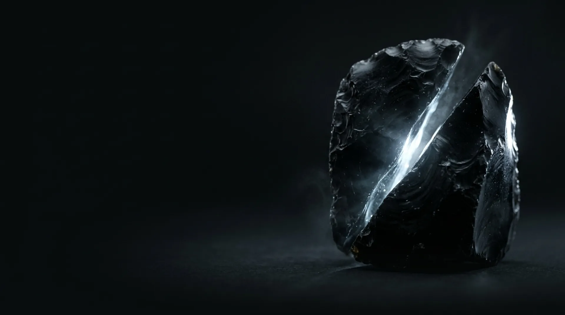 A black obsidian shard split diagonally on a dark background, abstract hero artwork for Grok 4.6